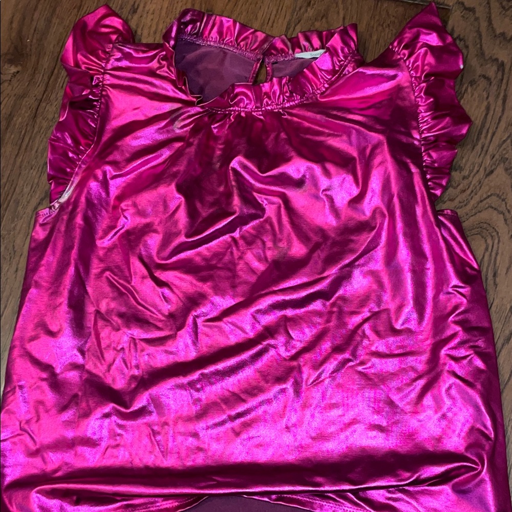 Metallic pink flutter sleeve top